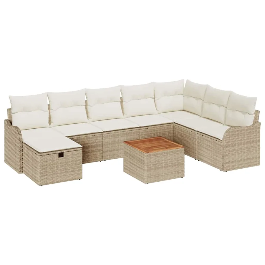 Ensemble de canapé de jardin avec coussin 9 pcs Beige polyrotin - 2