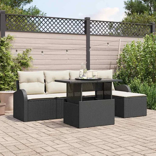 Ensemble de canapé de jardin avec coussin 6 pcs Noir polyrotin