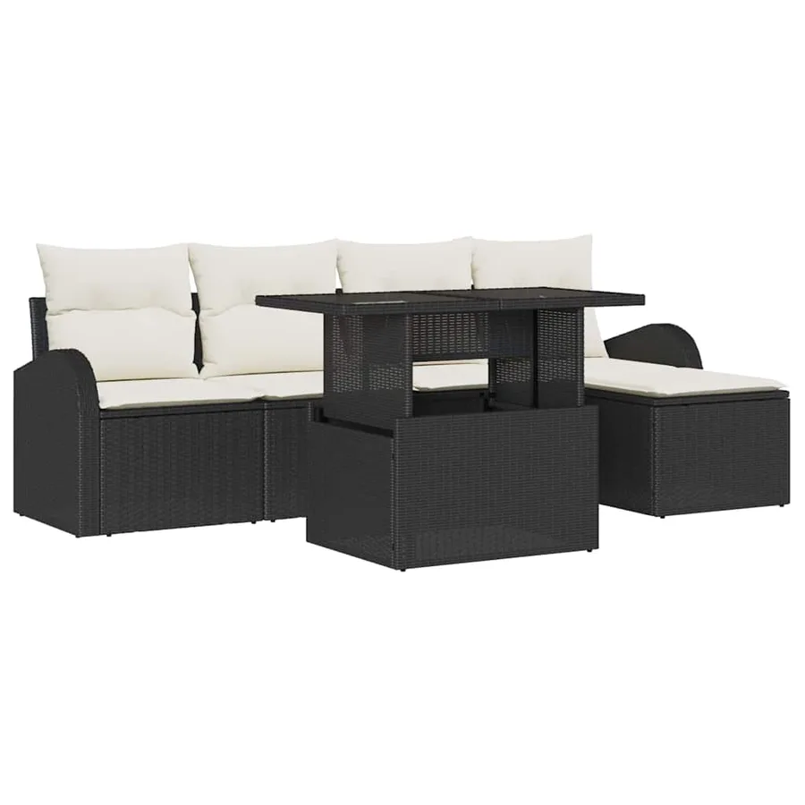 Ensemble de canapé de jardin avec coussin 6 pcs Noir polyrotin - 2