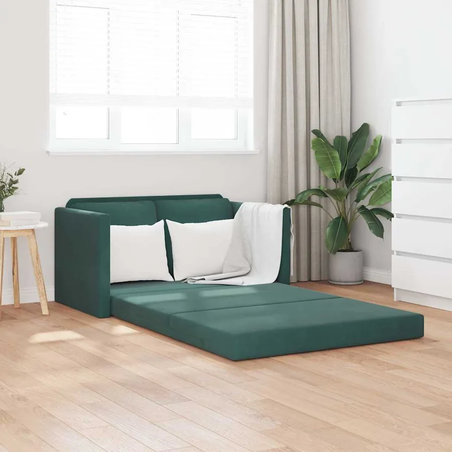 Canapé-lit 2 en 1 vert foncé 122x204x55 cm velours