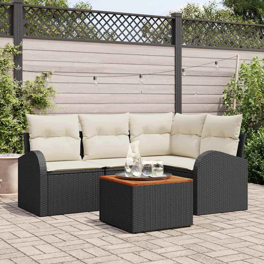 Ensemble de canapé de jardin avec coussin 5 pcs Noir polyrotin