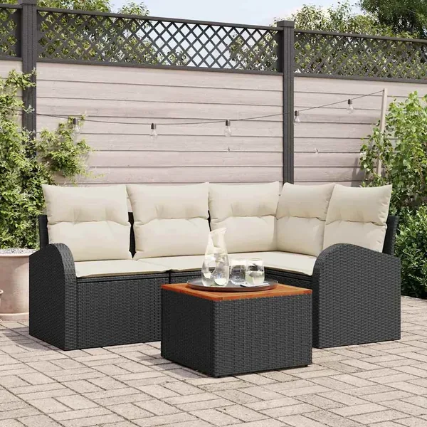 Ensemble de canapé de jardin avec coussin 5 pcs Noir polyrotin