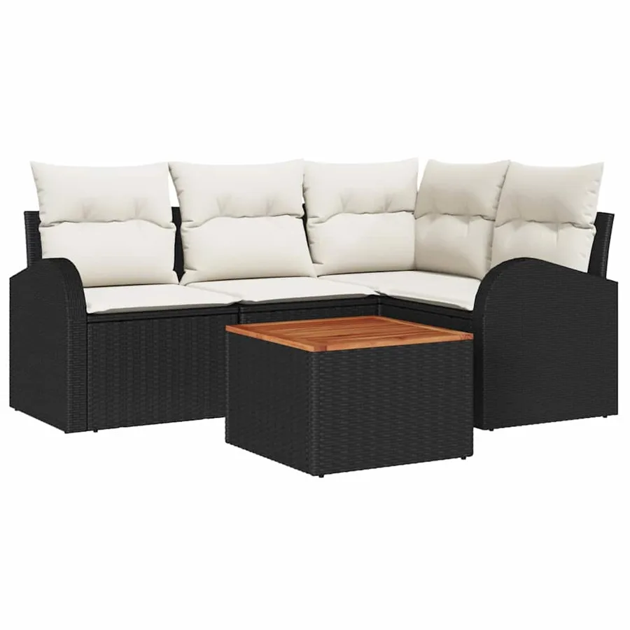 Ensemble de canapé de jardin avec coussin 5 pcs Noir polyrotin - 2