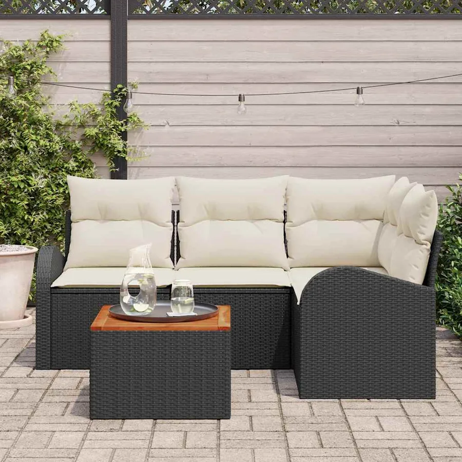 Ensemble de canapé de jardin avec coussin 5 pcs Noir polyrotin - 3