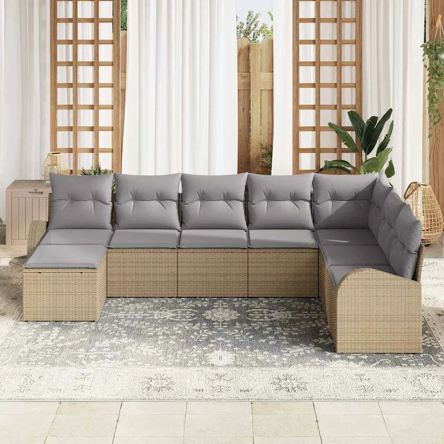 Ensemble de canapé de jardin 8 pcs Beige Poly rotin - 3