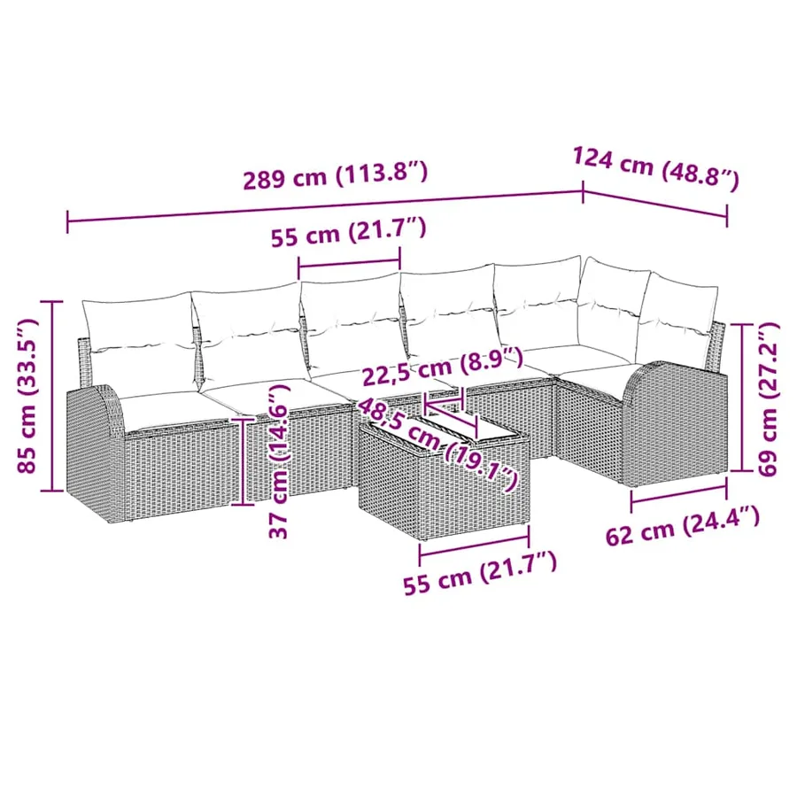 Ensemble de canapé de jardin avec coussin 7 pcs Noir Poly rotin - 13