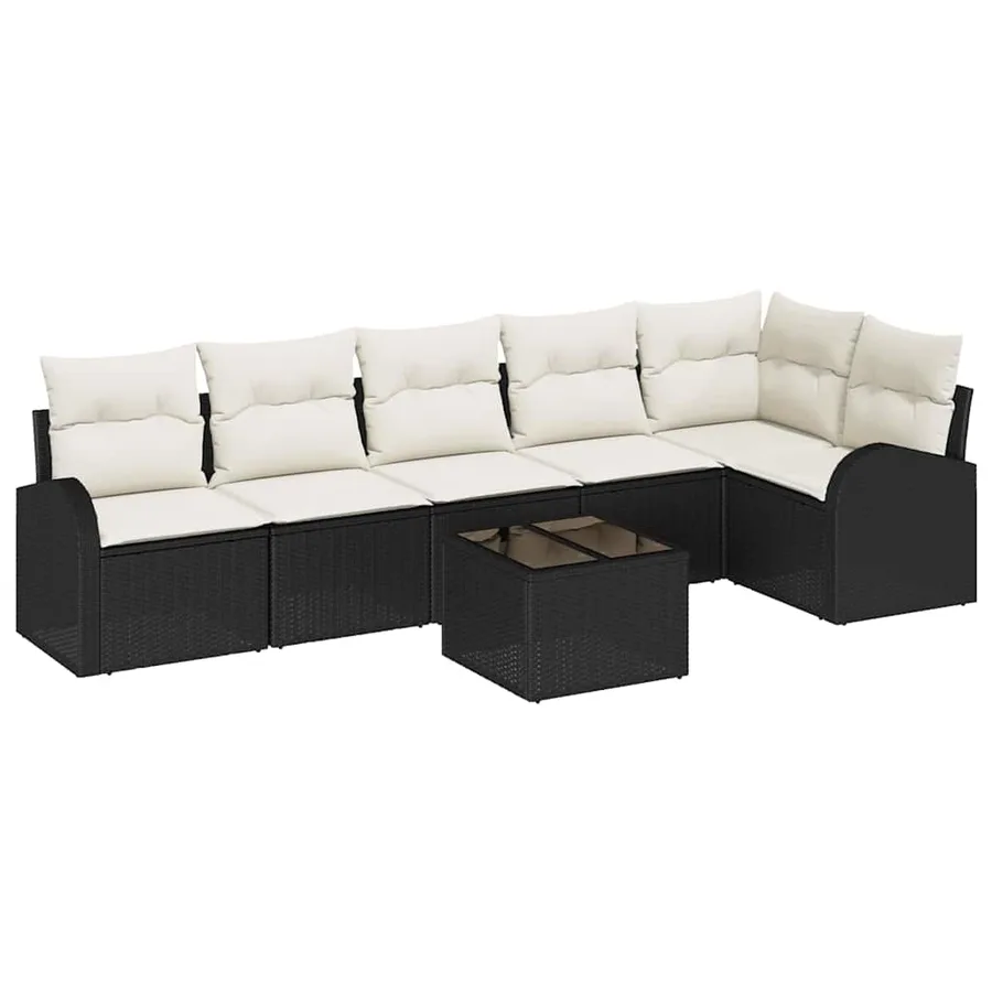 Ensemble de canapé de jardin avec coussin 7 pcs Noir Poly rotin - 2