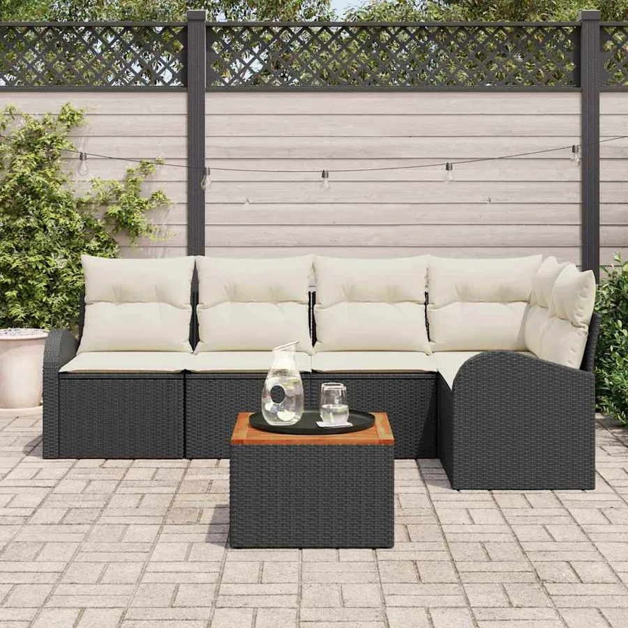 Ensemble de canapé de jardin avec coussin 6 pcs Noir polyrotin - 3