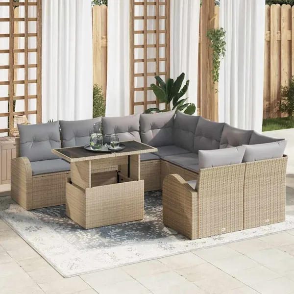 Ensemble de canapé de jardin 9 pcs Beige polyrotin