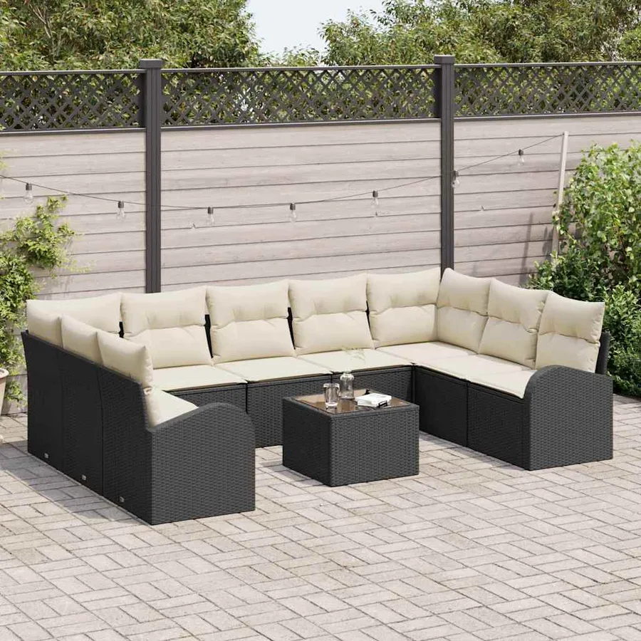 Ensemble de Canapés avec coussin 10 pcs Noir Poly Rattan - 3