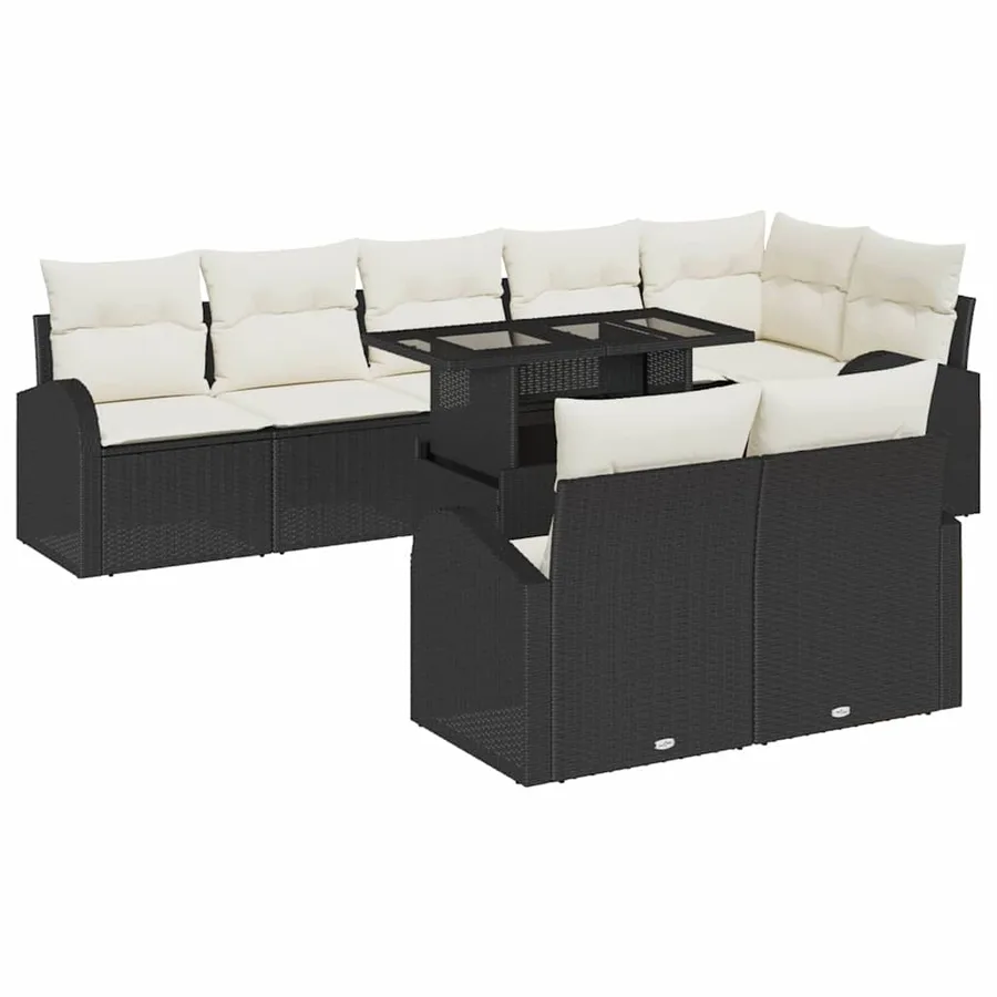 Ensemble de canapé de jardin 9 pcs Noir et Crème polyrotin - 2