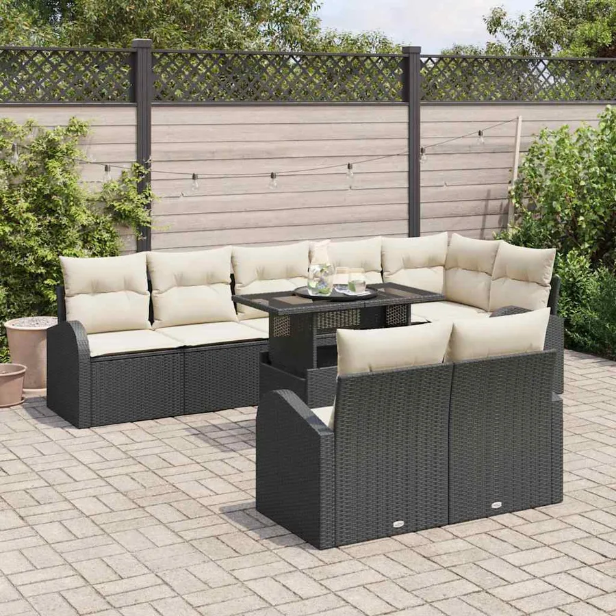 Ensemble de canapé de jardin 9 pcs Noir et Crème polyrotin - 3