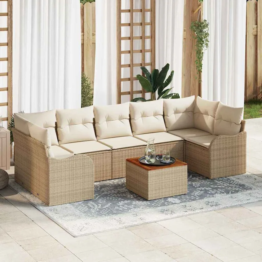 Ensemble de canapé de jardin avec coussin 8 pcs Beige polyrotin