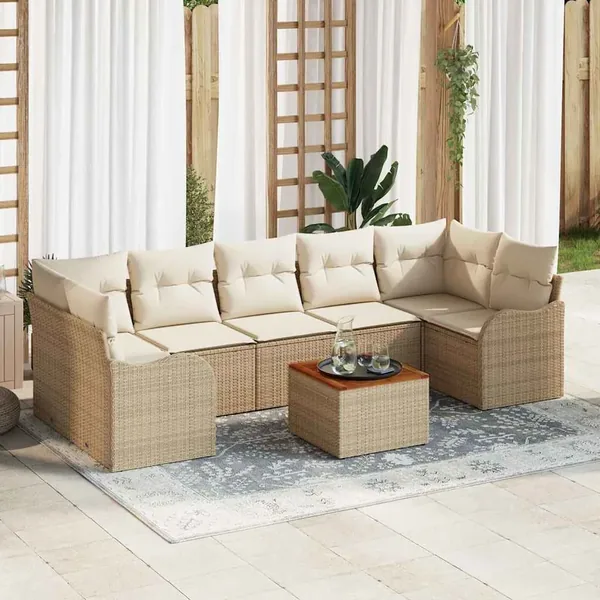 Ensemble de canapé de jardin avec coussin 8 pcs Beige polyrotin