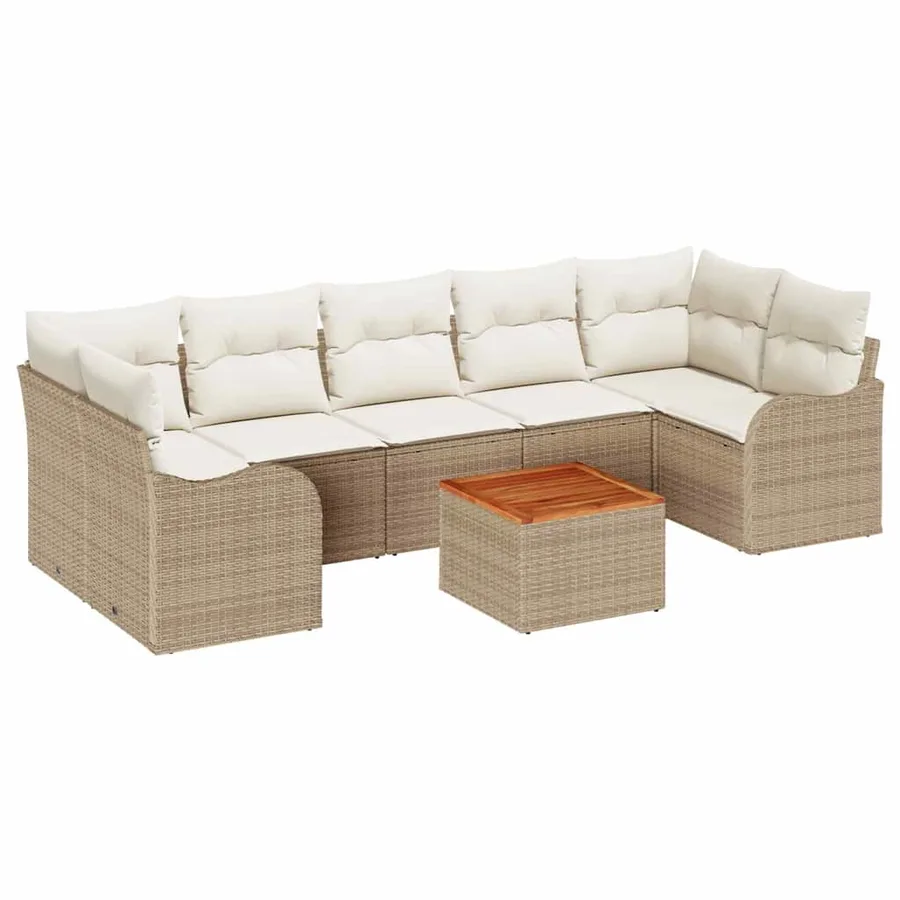 Ensemble de canapé de jardin avec coussin 8 pcs Beige polyrotin - 2