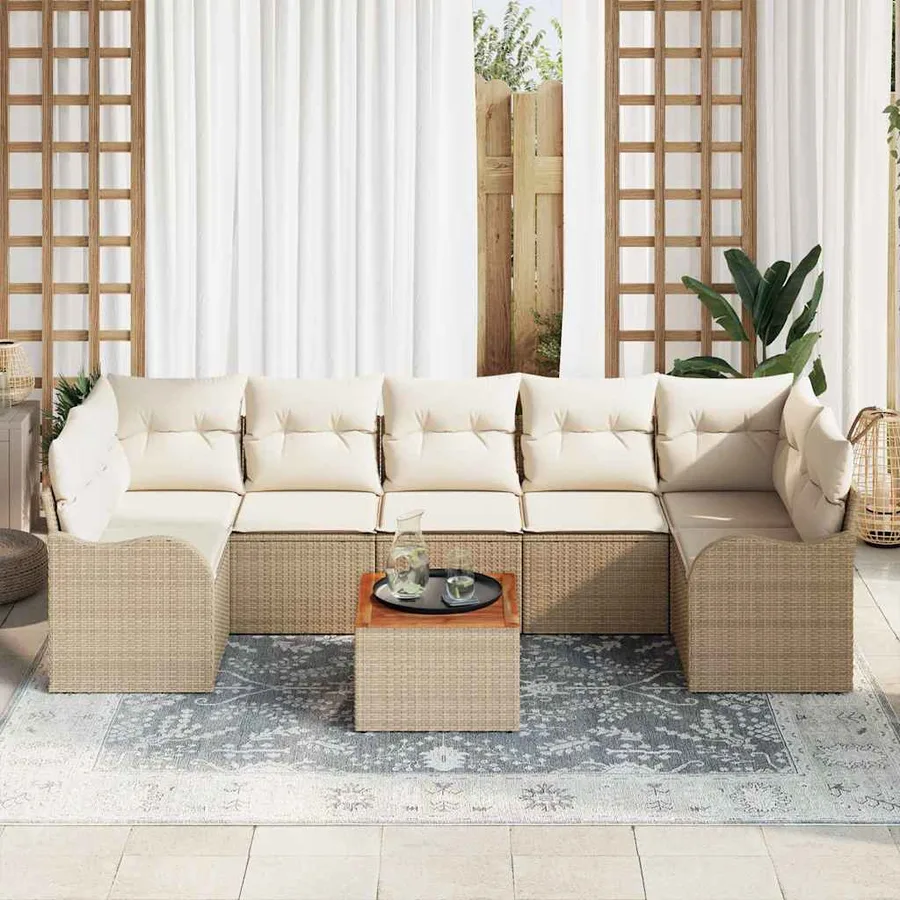 Ensemble de canapé de jardin avec coussin 8 pcs Beige polyrotin - 3