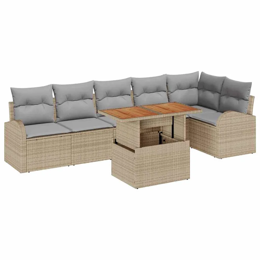 Ensemble de canapé de jardin 7 pcs beige et gris clair - 2