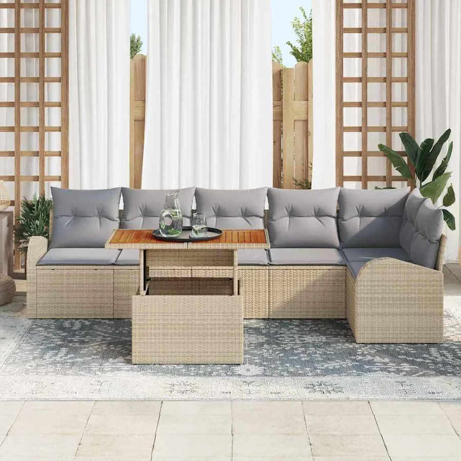 Ensemble de canapé de jardin 7 pcs beige et gris clair - 3