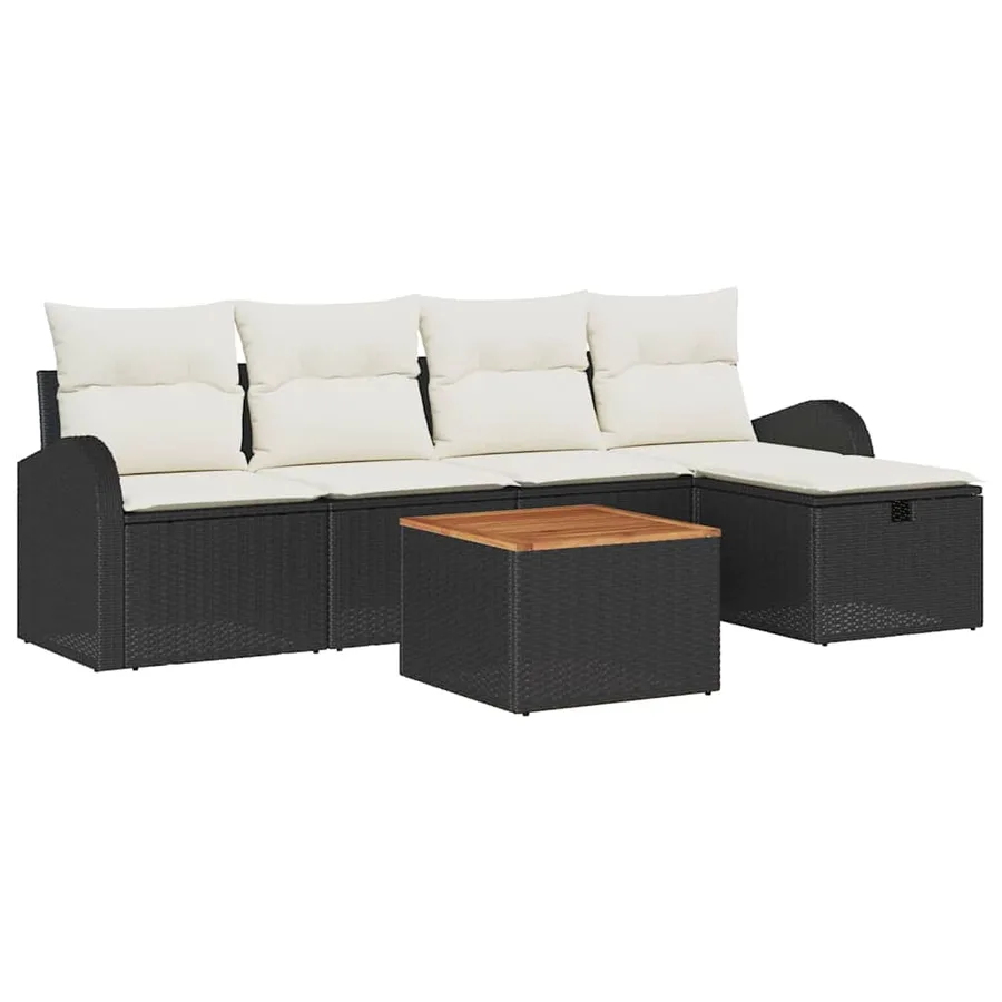Ensemble de canapé de jardin avec coussin 6 pcs Noir polyrotin - 2