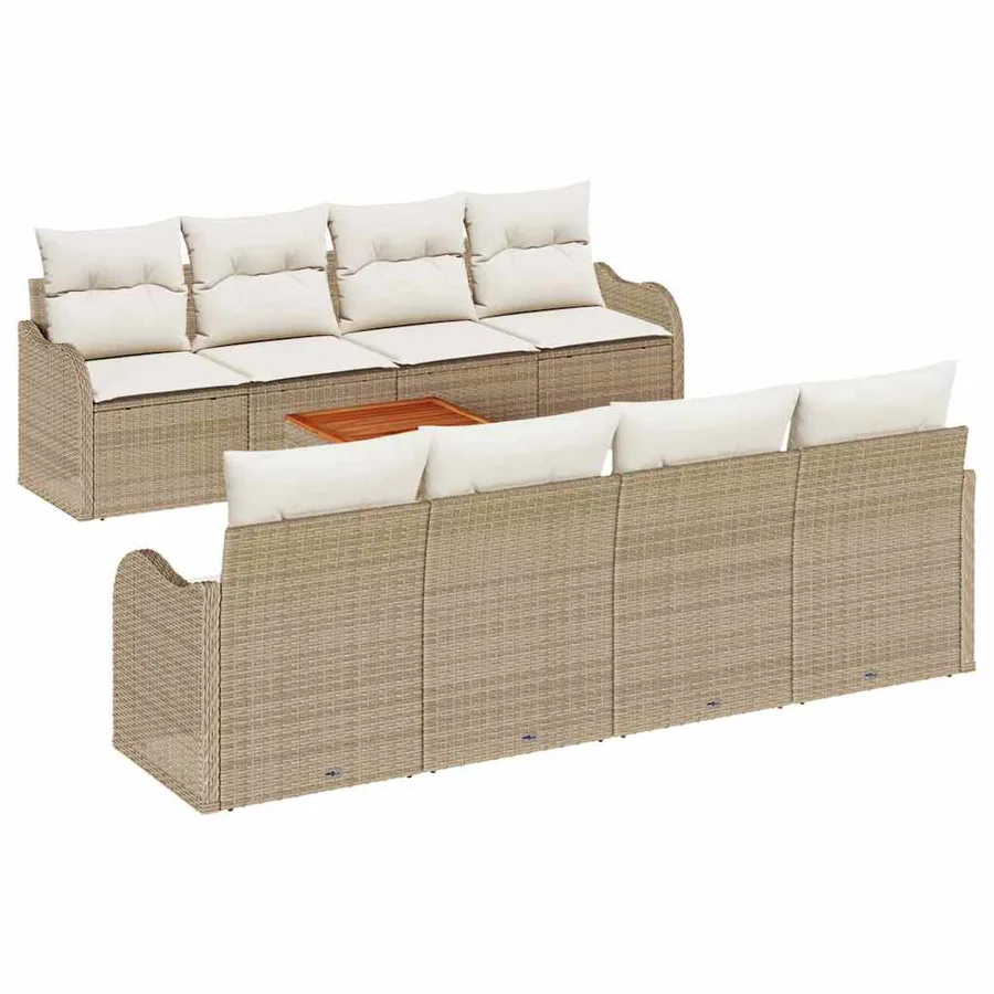 Ensemble de canapé de jardin avec coussin 9 pcs Beige polyrotin - 2