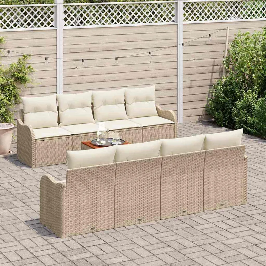 Ensemble de canapé de jardin avec coussin 9 pcs Beige polyrotin - 3