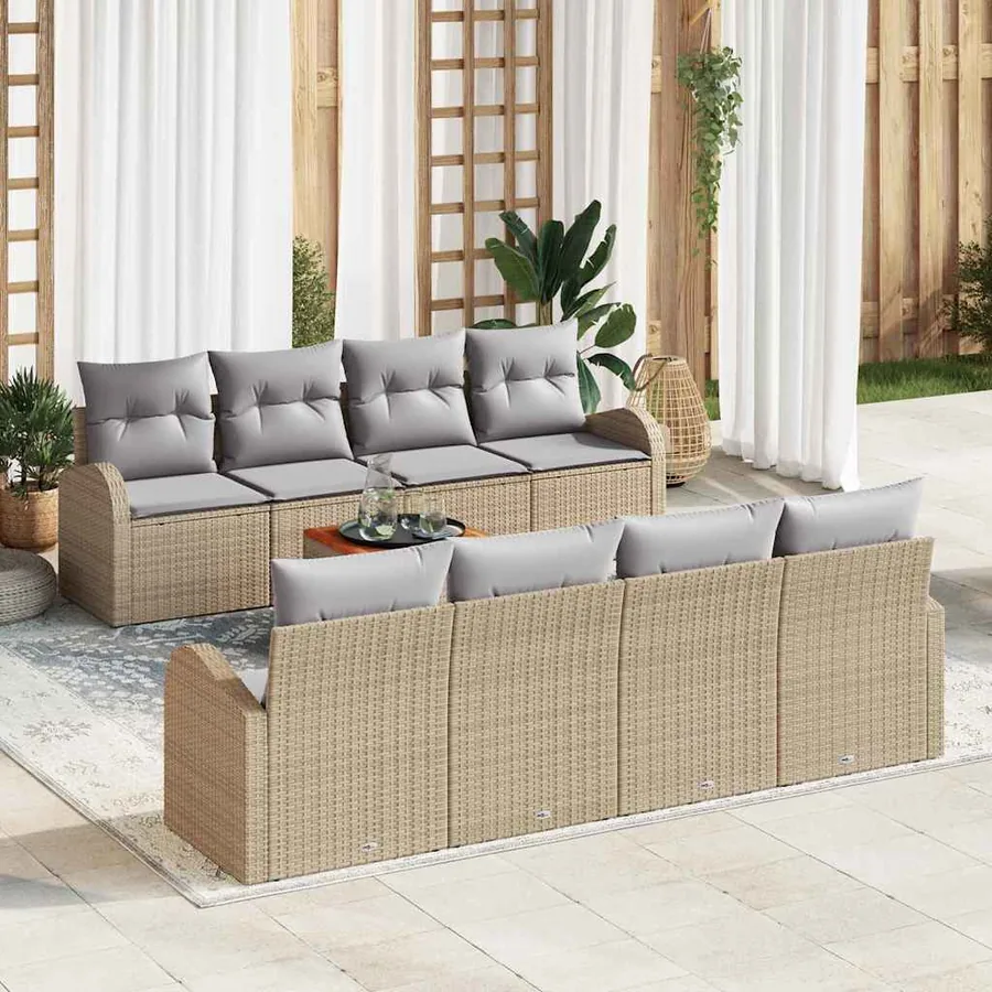 Ensemble de canapé de jardin avec coussin 9 pcs Beige polyrotin