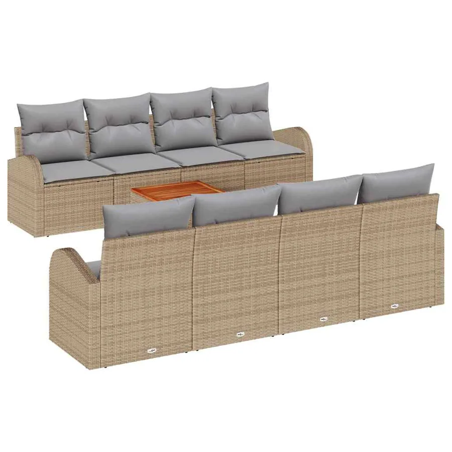 Ensemble de canapé de jardin avec coussin 9 pcs Beige polyrotin - 2