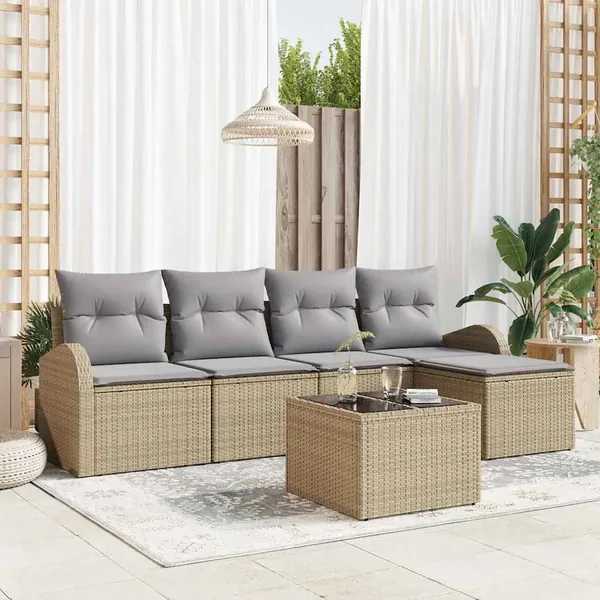 Ensemble de canapé de jardin 6 pcs Beige polyrotin