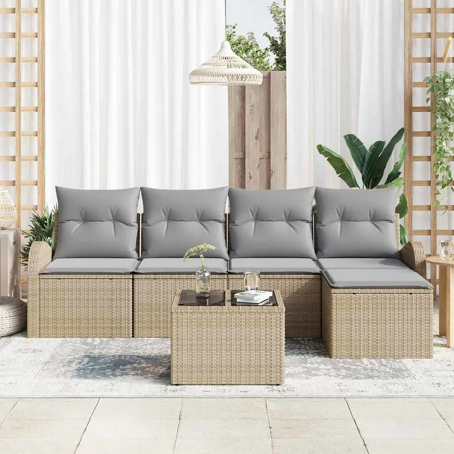 Ensemble de canapé de jardin 6 pcs Beige polyrotin - 3