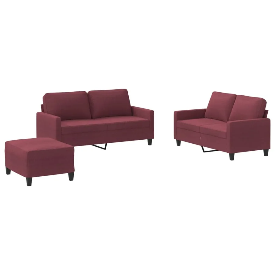 Ensemble de canapés 3 pcs avec coussins Rouge bordeaux Tissu - 2
