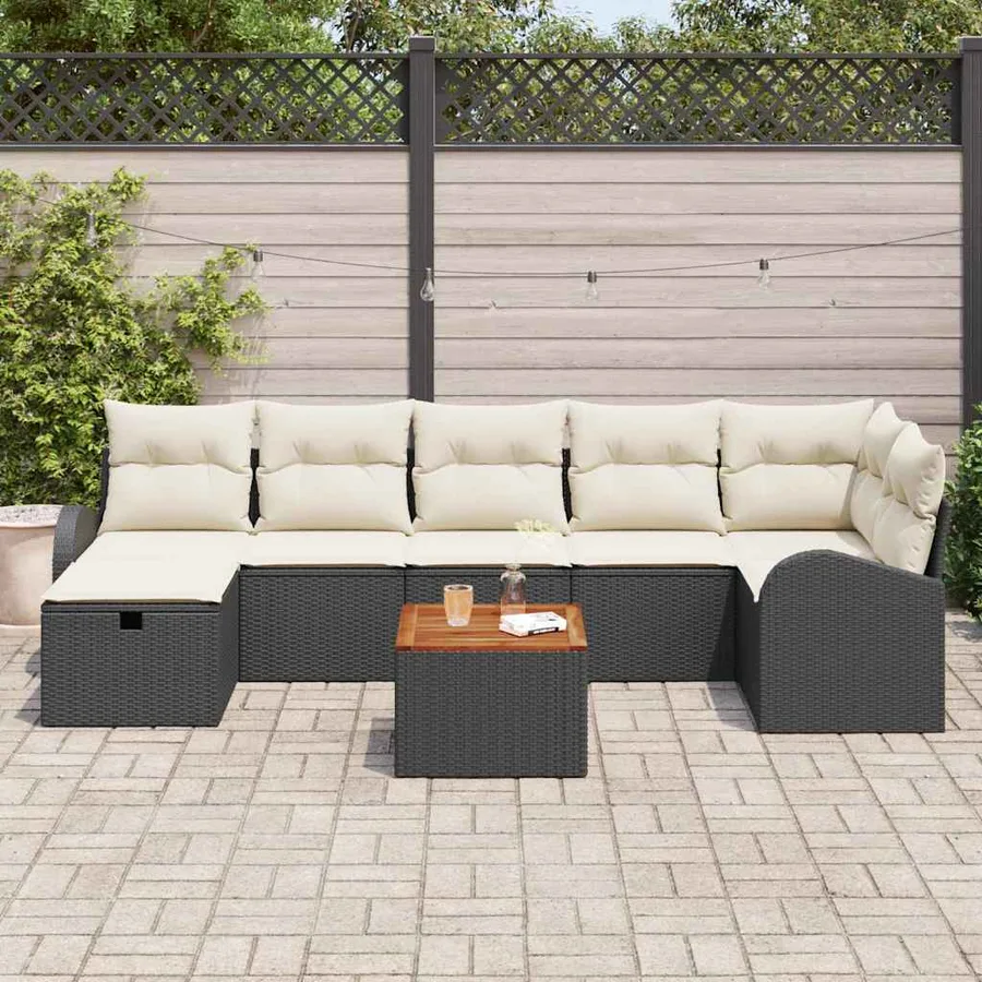 Ensemble de canapé de jardin avec coussin 8 pcs Noir polyrotin - 3