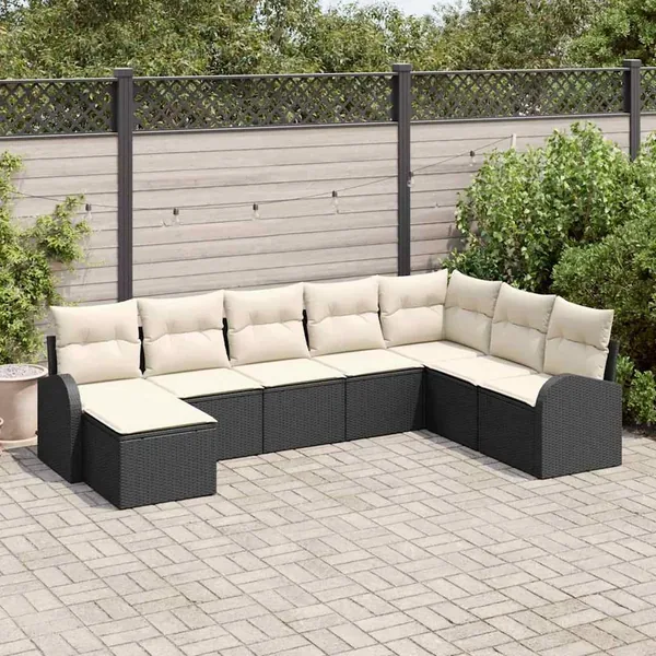 Ensemble de canapé de jardin avec coussin 8 pcs Noir Poly rotin