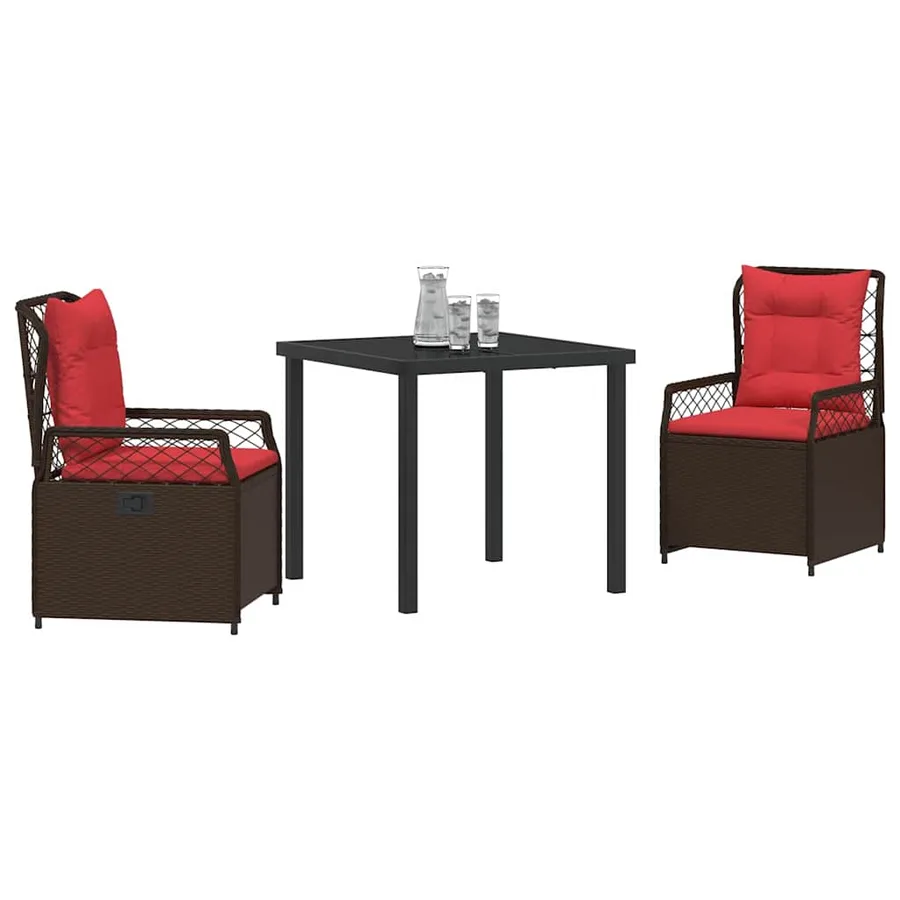 Ensemble de salle à manger pour jardin 3 pcs Marron polyrotin - 3
