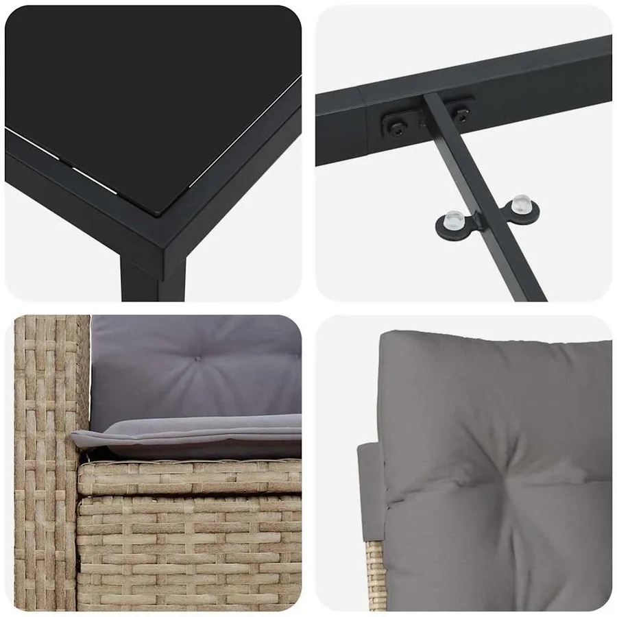 Ensemble de salle à manger pour jardin 3 pcs Beige polyrotin - 7