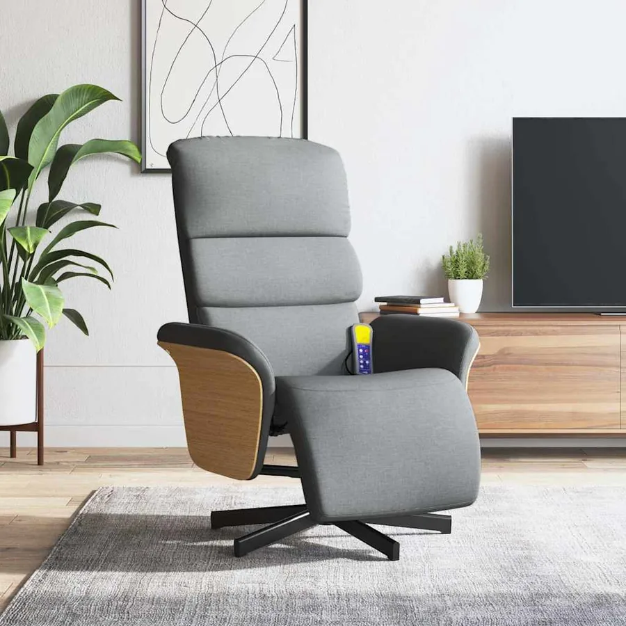 Fauteuil inclinable de massage et repose-pieds gris clair tissu