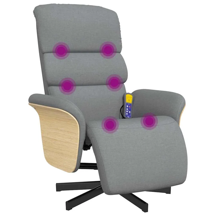 Fauteuil inclinable de massage et repose-pieds gris clair tissu - 2