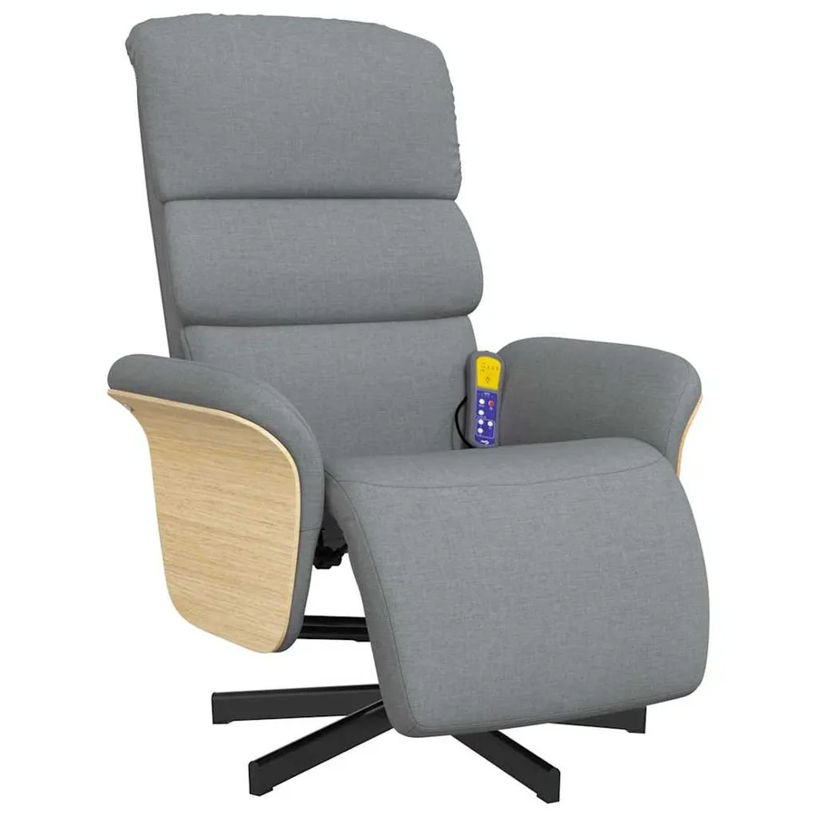 Fauteuil inclinable de massage et repose-pieds gris clair tissu - 3