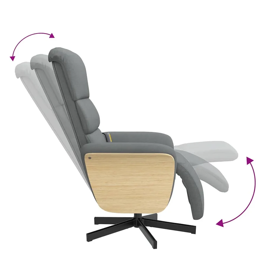 Fauteuil inclinable de massage et repose-pieds gris clair tissu - 7