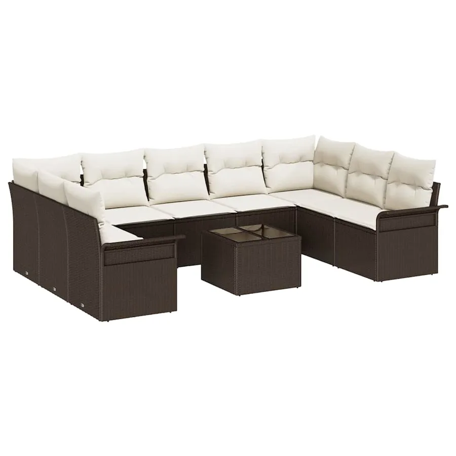 Ensemble de canapé de jardin 10 pcs Marron polyrotin - 2