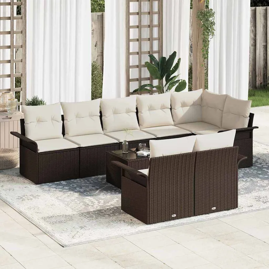 Ensemble de canapé de jardin 9 pcs Marron Poly rotin