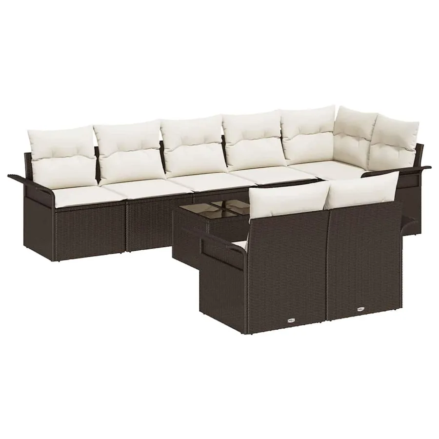 Ensemble de canapé de jardin 9 pcs Marron Poly rotin - 2
