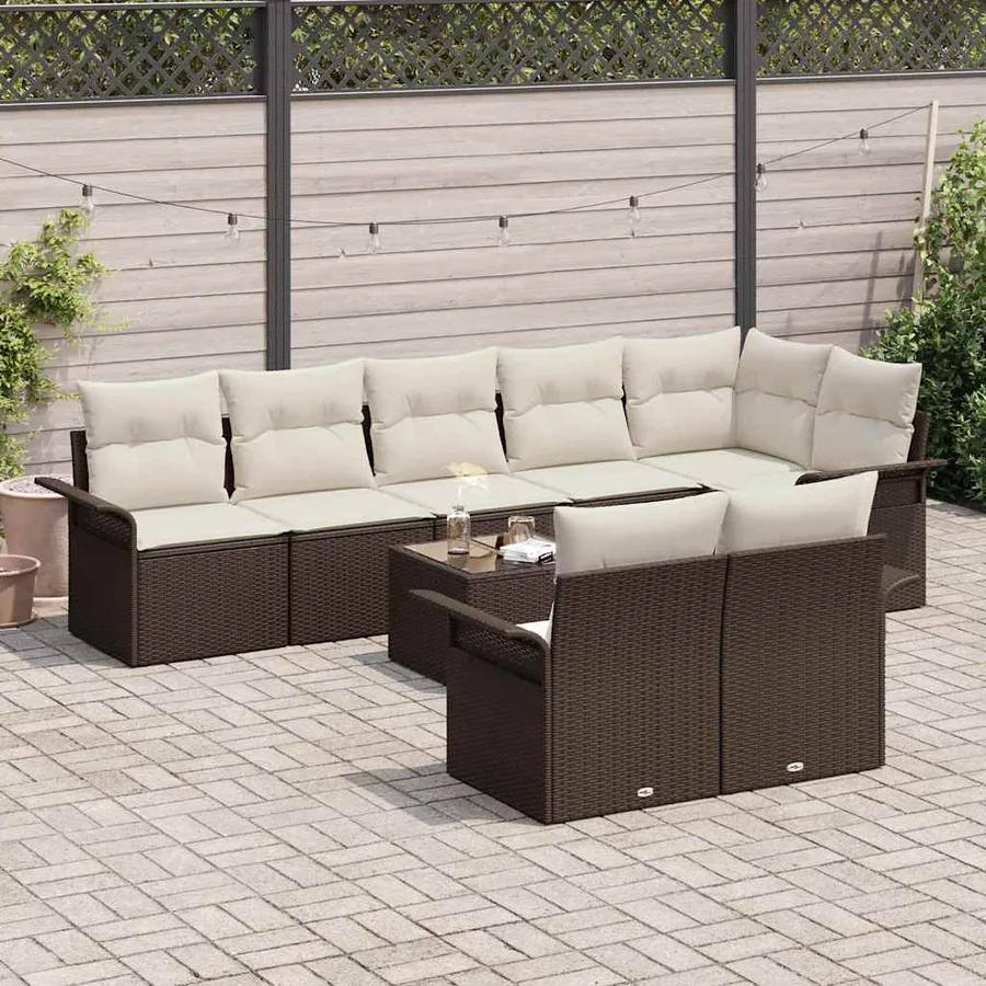 Ensemble de canapé de jardin 9 pcs Marron Poly rotin - 3