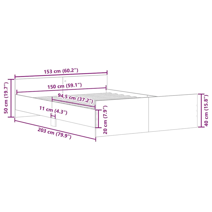 Cadre de lit sans matelas sonoma gris 150x200 cm - 12