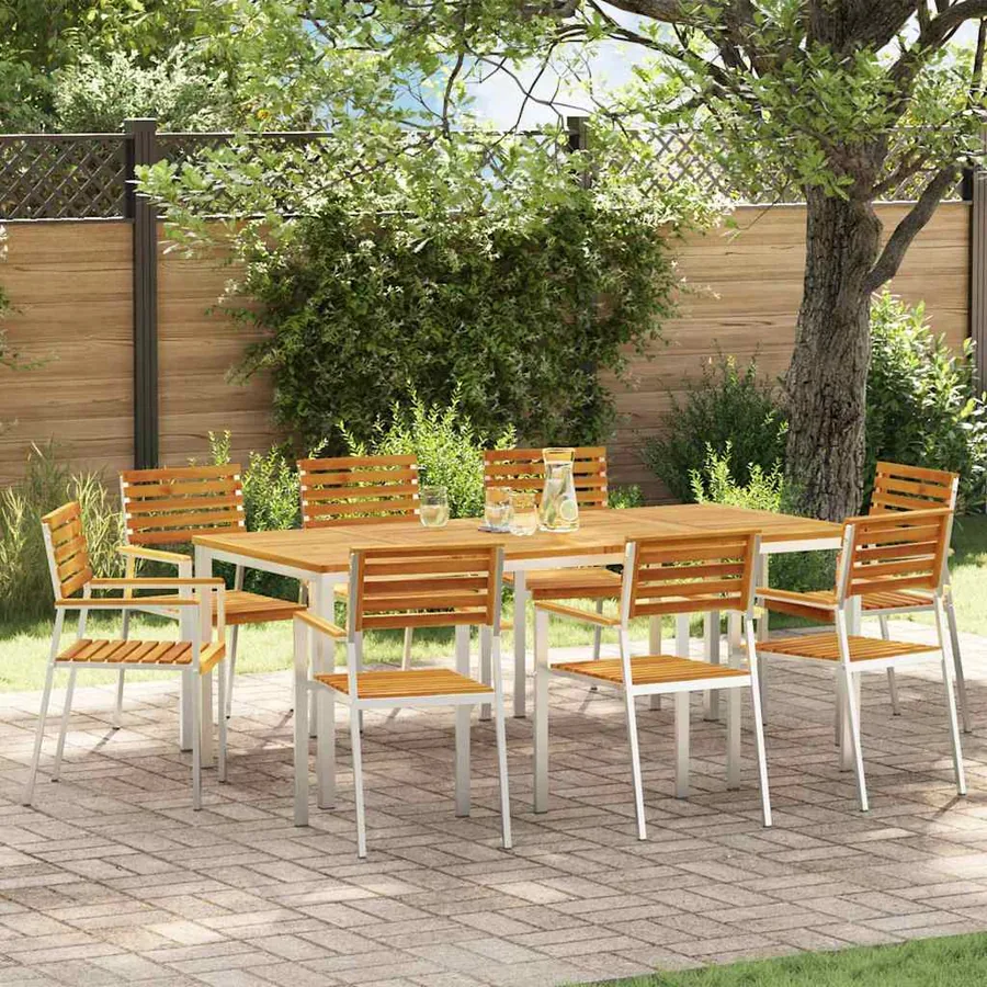 Chaise de jardin 8 pcs Bois d'acacia massif et acier inoxydable