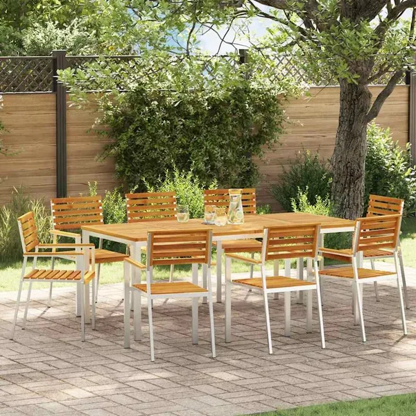 Chaise de jardin 8 pcs Bois d'acacia massif et acier inoxydable