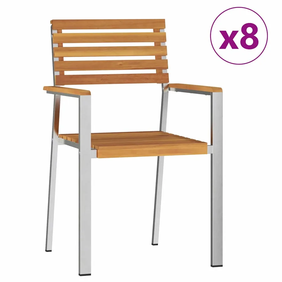 Chaise de jardin 8 pcs Bois d'acacia massif et acier inoxydable - 2