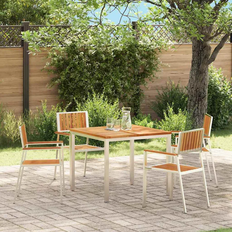 Chaise de jardin 4 pcs Bois de teck massif et acier inoxydable