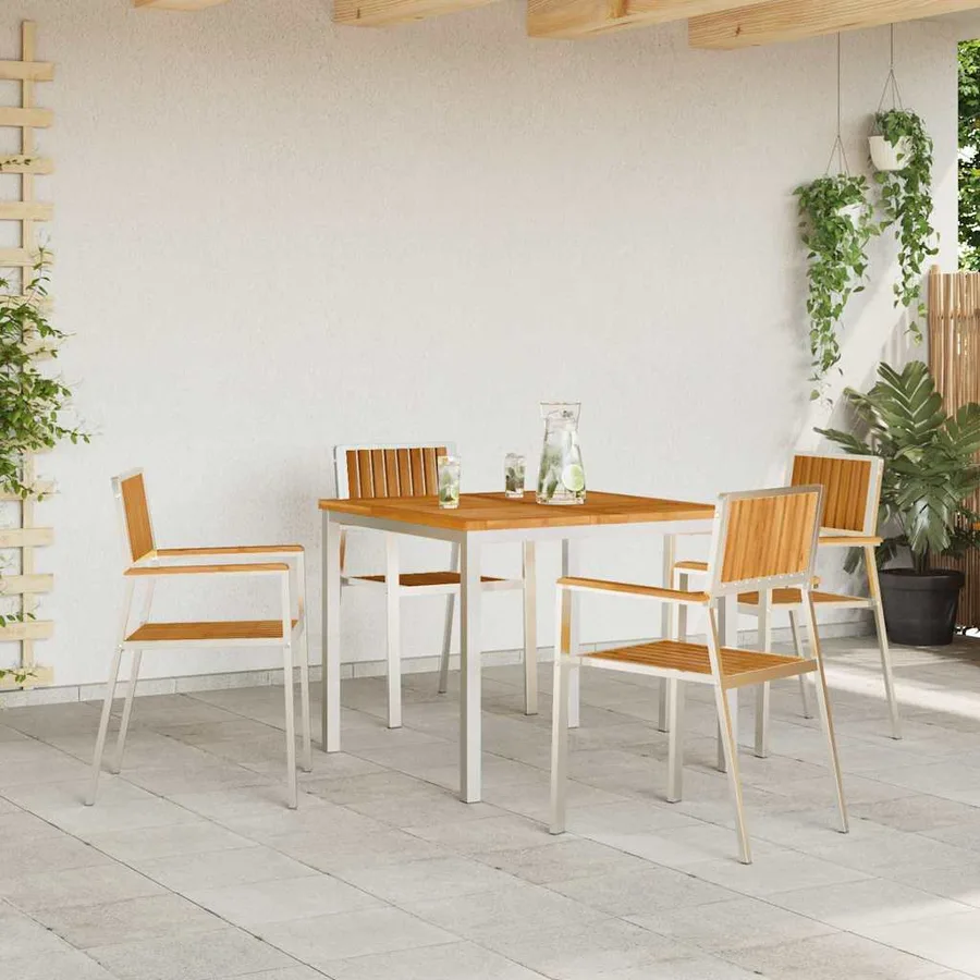Chaise de jardin 4 pcs Bois de teck massif et acier inoxydable - 3