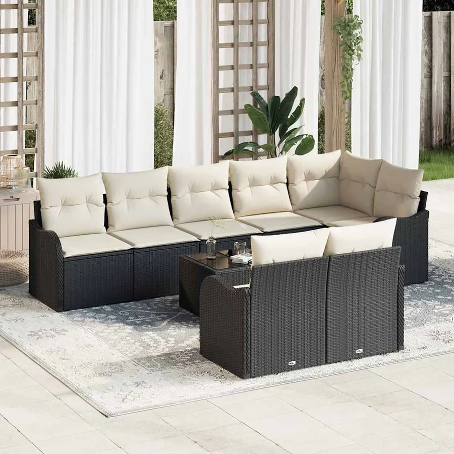 Ensemble de canapé de jardin Noir polyrotin