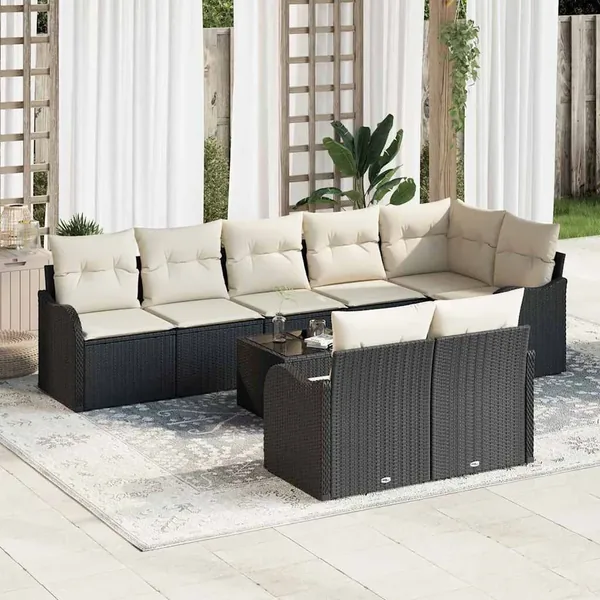 Ensemble de canapé de jardin Noir polyrotin